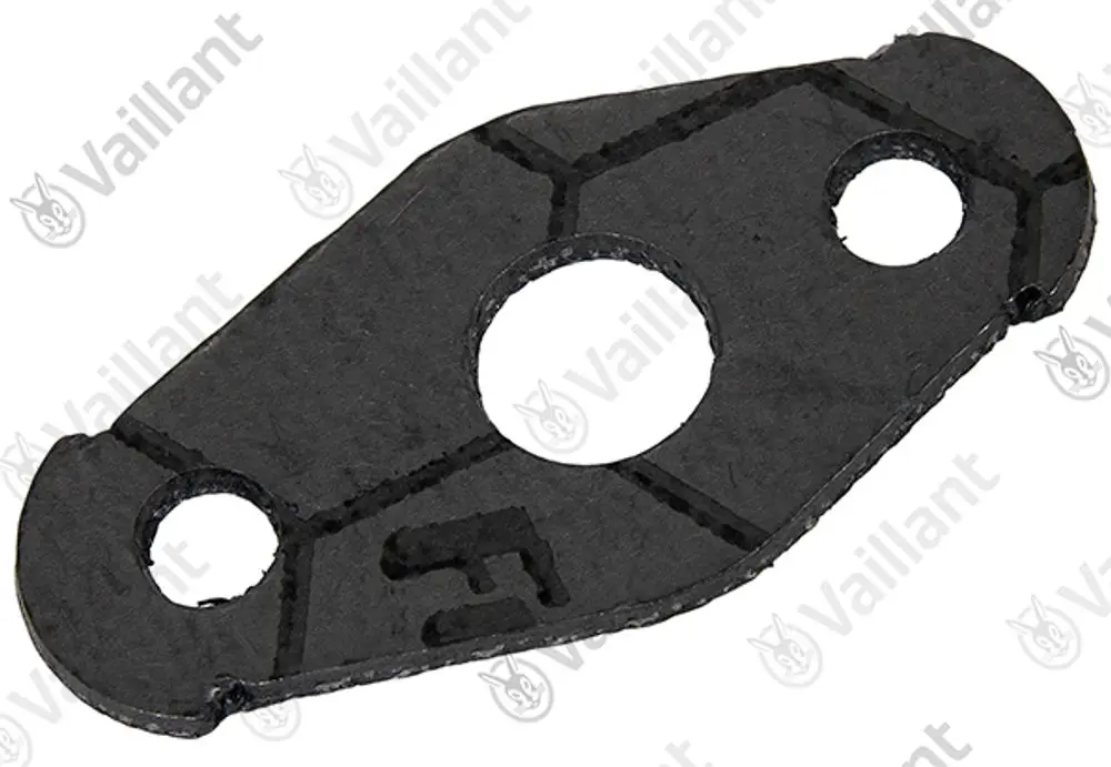 Dichtung von Vaillant, in schmaler, ovaler Form mit zwei Durchbrüchen. Das Material ist schwarz und zeigt ein strukturiertes Muster.
